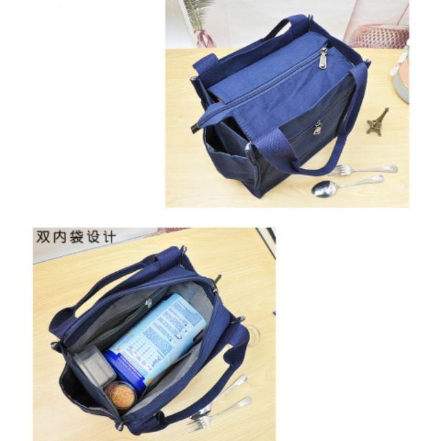 No.380 大號簡約日系素色多功能大容量媽媽包帆布包拉錬手提袋便當袋餐具包午餐袋野餐袋小方包水杯雨傘-細節圖3