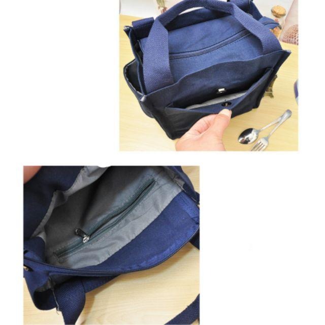 No.380 大號簡約日系素色多功能大容量媽媽包帆布包拉錬手提袋便當袋餐具包午餐袋野餐袋小方包水杯雨傘-細節圖4
