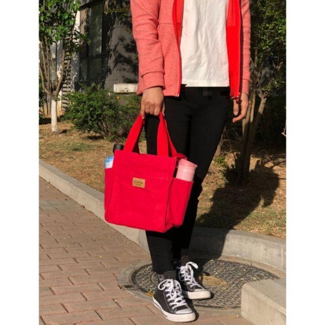 No.380 大號簡約日系素色多功能大容量媽媽包帆布包拉錬手提袋便當袋餐具包午餐袋野餐袋小方包水杯雨傘-細節圖9