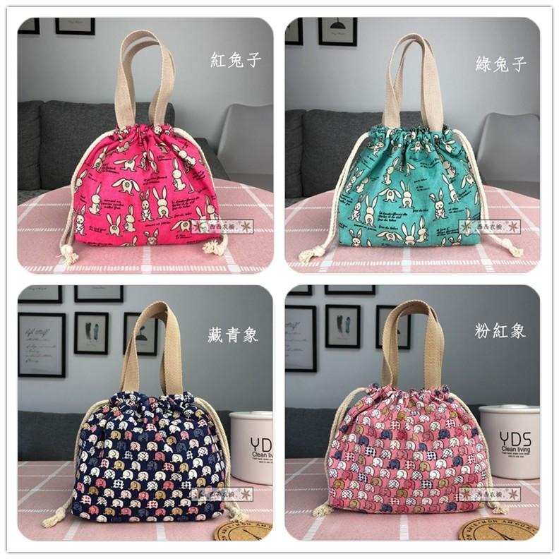 現貨 可愛卡通印花帆布便當袋抽繩繫帶玻璃微波餐盒袋兒童學生小餐袋手提袋圓形長正方形日式飯盒包收納袋環保購物袋-細節圖2