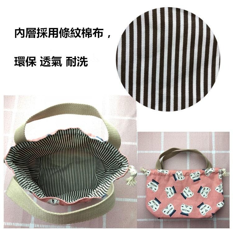 現貨 可愛卡通印花帆布便當袋抽繩繫帶玻璃微波餐盒袋兒童學生小餐袋手提袋圓形長正方形日式飯盒包收納袋環保購物袋-細節圖7