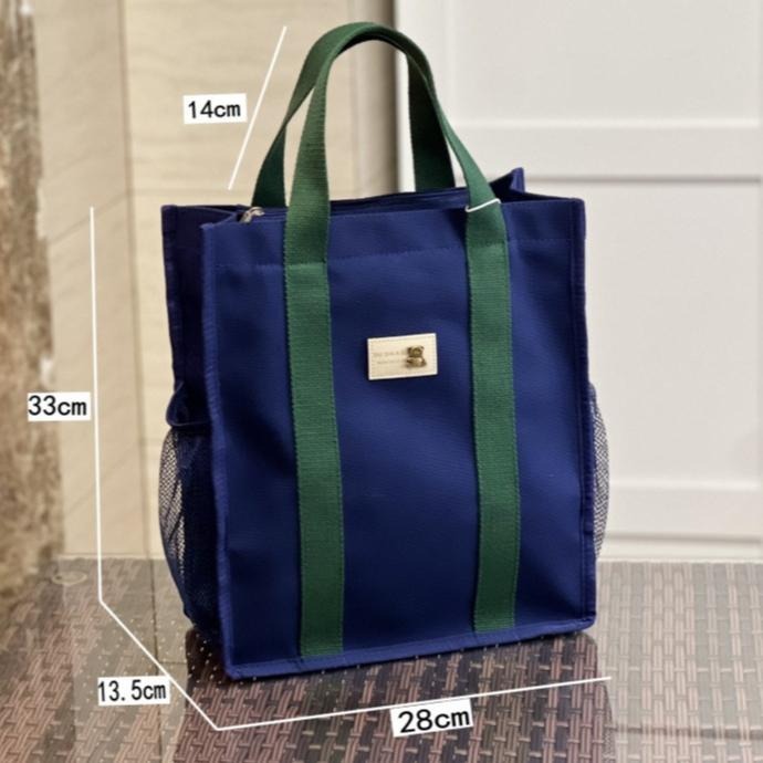 No.038大號簡約中性百搭素色帆布袋手提袋側口袋網袋A4雜誌袋家教補習包撞色提把復古文青風330219-細節圖3