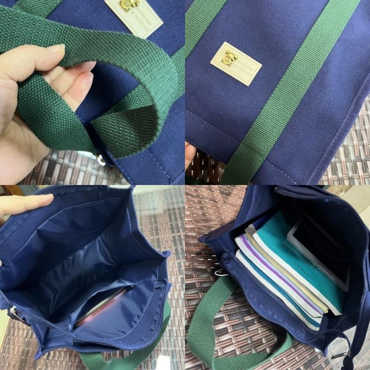 No.038大號簡約中性百搭素色帆布袋手提袋側口袋網袋A4雜誌袋家教補習包撞色提把復古文青風330219-細節圖5