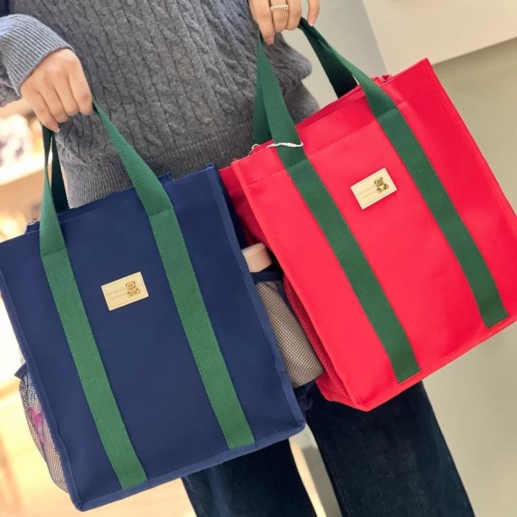 No.038大號簡約中性百搭素色帆布袋手提袋側口袋網袋A4雜誌袋家教補習包撞色提把復古文青風330219-細節圖9