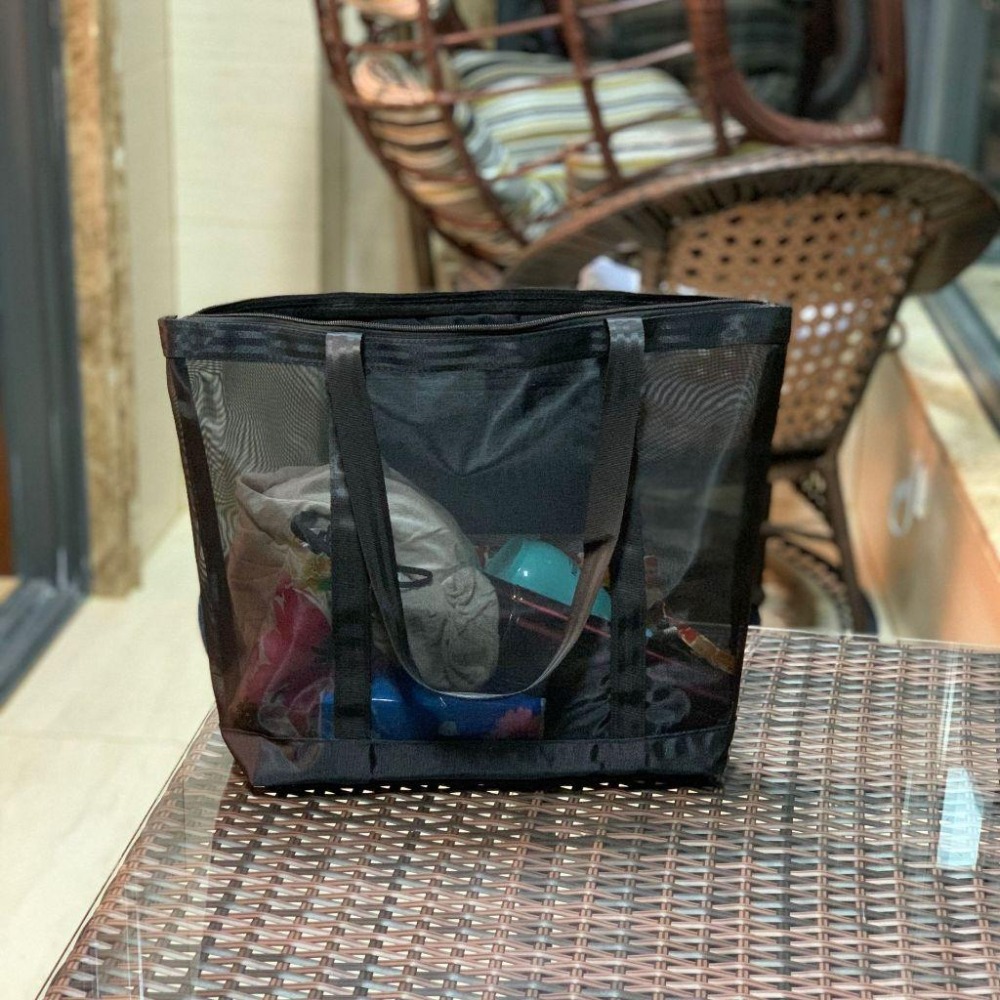 No.183 橫款A4黑色個性透視網紗手提袋單層購物袋補習袋可肩背側背包大提提袋299219-細節圖2