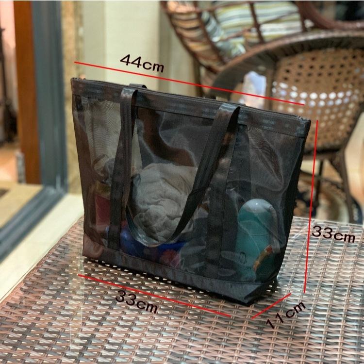 No.183 橫款A4黑色個性透視網紗手提袋單層購物袋補習袋可肩背側背包大提提袋299219-細節圖3