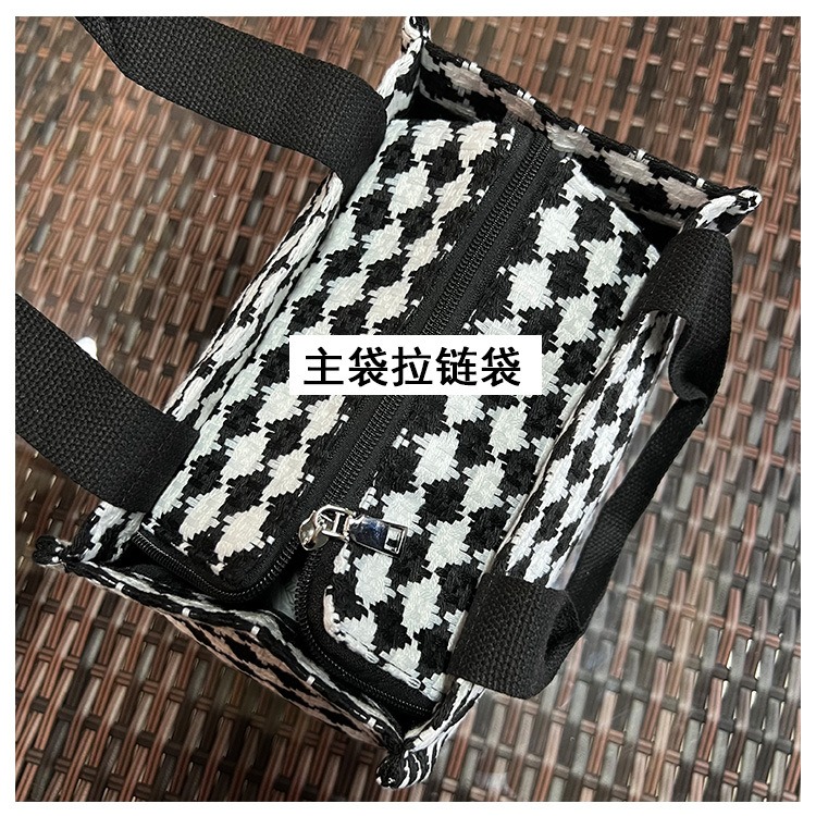No.280 個性千鳥格紋小兔子加厚黑白撞色手提包購物提袋小方包OL餐袋249149-細節圖5