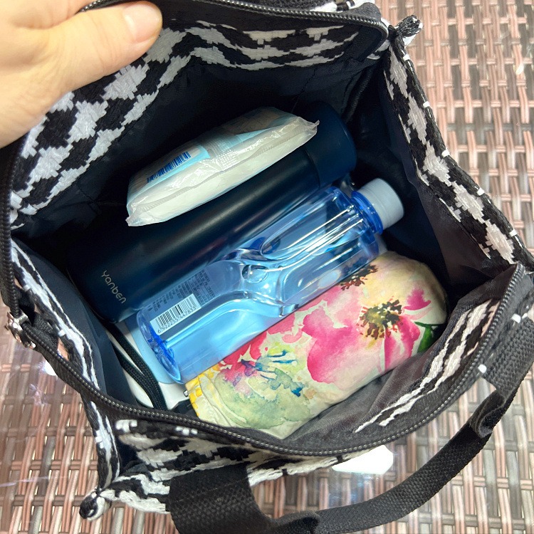 No.280 個性千鳥格紋小兔子加厚黑白撞色手提包購物提袋小方包OL餐袋249149-細節圖8