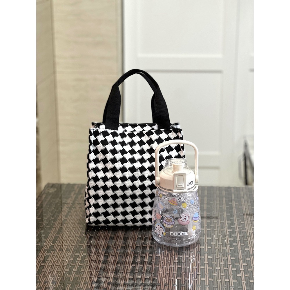 No.280 個性千鳥格紋小兔子加厚黑白撞色手提包購物提袋小方包OL餐袋249149-細節圖9