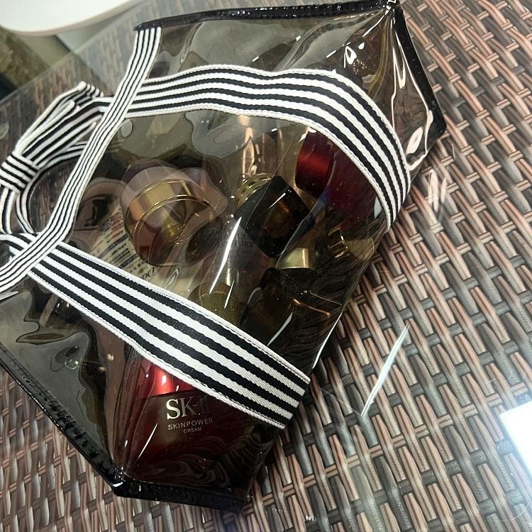 No.945 甜美個性條紋蝴蝶結手提袋加厚PVC透明側背包茶色透視大容量329229-細節圖6