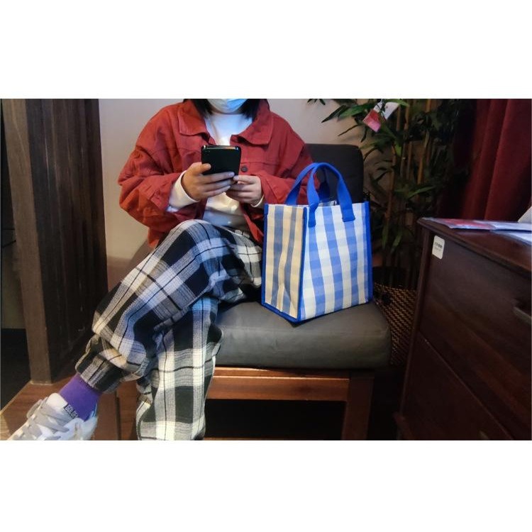 No.270/2 預購2色中號條紋格子手提袋購物袋餐袋便當袋內防水小提袋219139-細節圖3