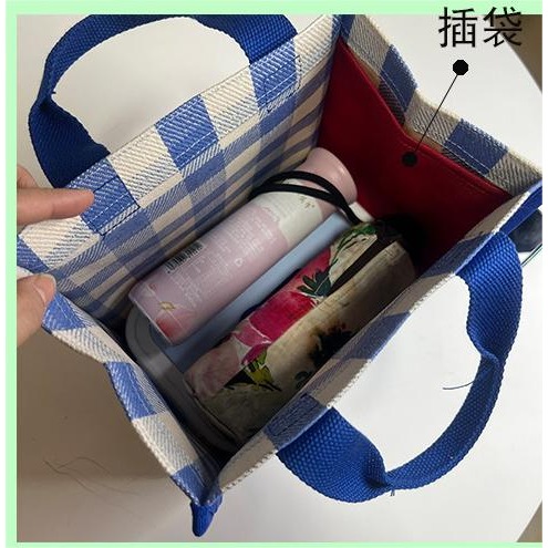 No.270/2 預購2色中號條紋格子手提袋購物袋餐袋便當袋內防水小提袋219139-細節圖7