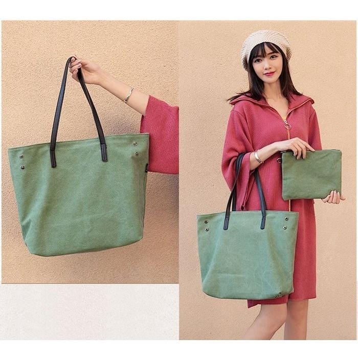 No.9956 日系文青帆布包女肩背包側背包手提包慵懶風素色復古簡約大容量帆布袋子母包大方包2way附化妝小包學生OL-細節圖2