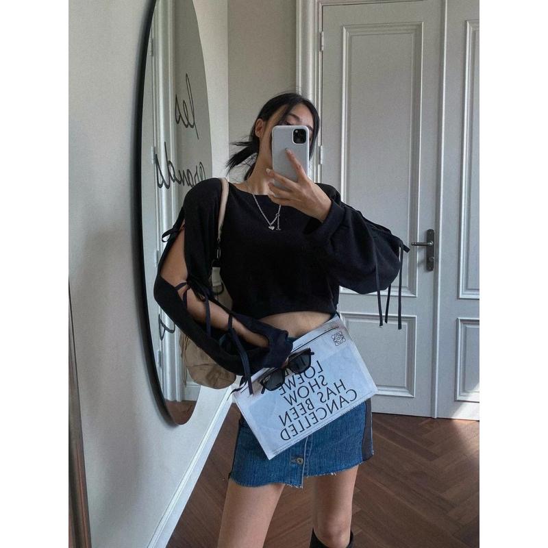 《HSS 韓國代購》正韓 🇰🇷 東大門 袖蝴蝶結綁帶鏤空上衣-細節圖5