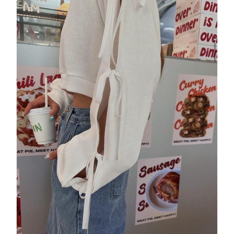 《HSS 韓國代購》正韓 🇰🇷 東大門 袖蝴蝶結綁帶鏤空上衣-細節圖8