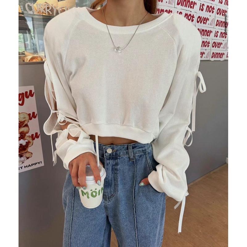 《HSS 韓國代購》正韓 🇰🇷 東大門 袖蝴蝶結綁帶鏤空上衣-細節圖9