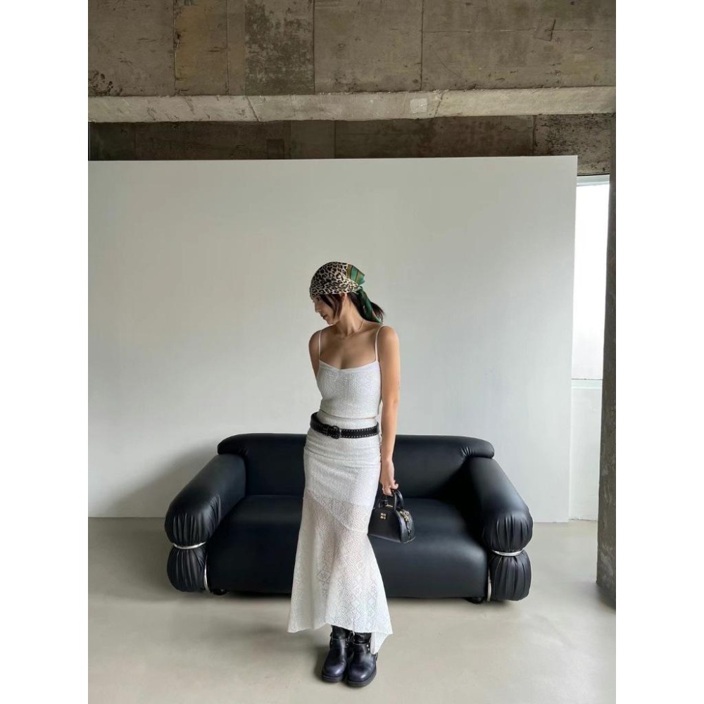 《HSS 韓國代購》正韓 🇰🇷 東大門 細肩針織透感背心/透膚蕾絲彈性魚尾長裙(含內襯）-細節圖4