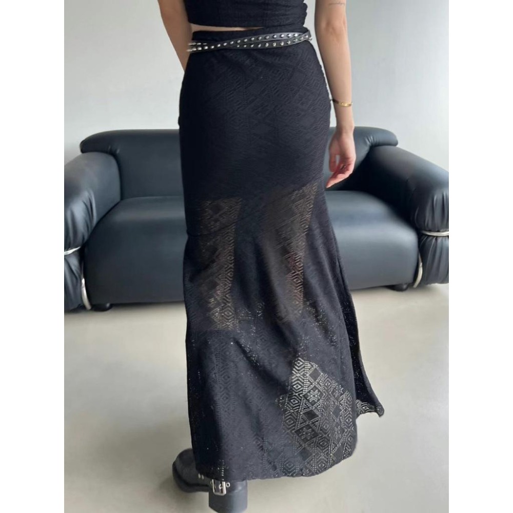 《HSS 韓國代購》正韓 🇰🇷 東大門 細肩針織透感背心/透膚蕾絲彈性魚尾長裙(含內襯）-細節圖7