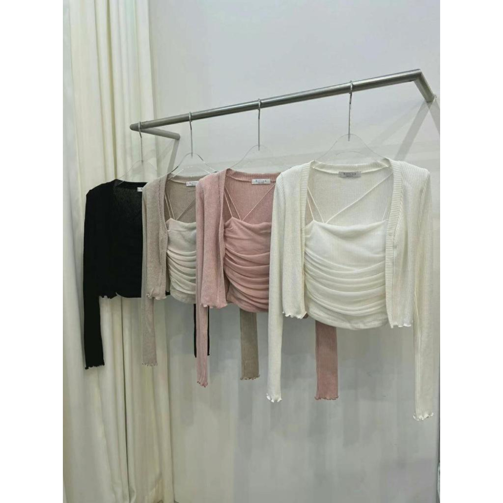 《HSS 韓國代購》正韓 🇰🇷 東大門 皺褶外紗背心+開襟衫SET-細節圖9