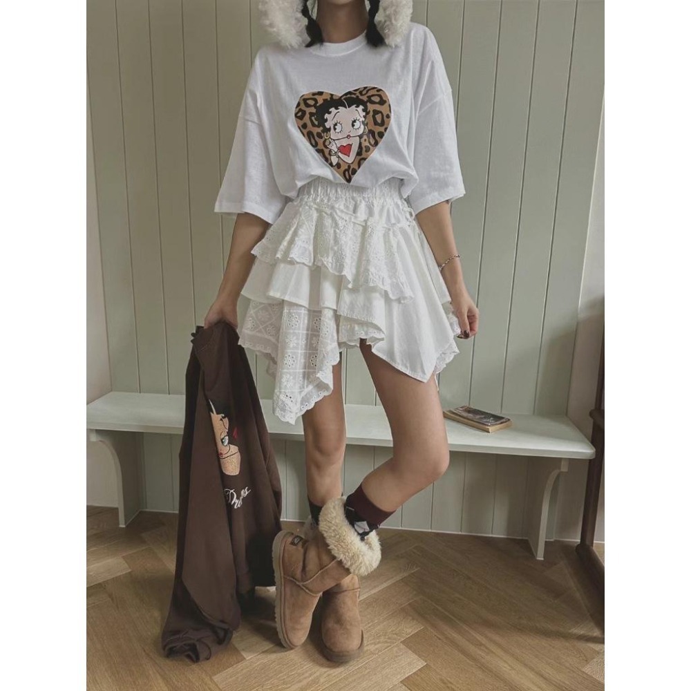 24hr現貨在台《HSS 韓國代購》正韓 🇰🇷 東大門 鬆緊帶高腰多層不規則荷葉邊半身短裙-細節圖2