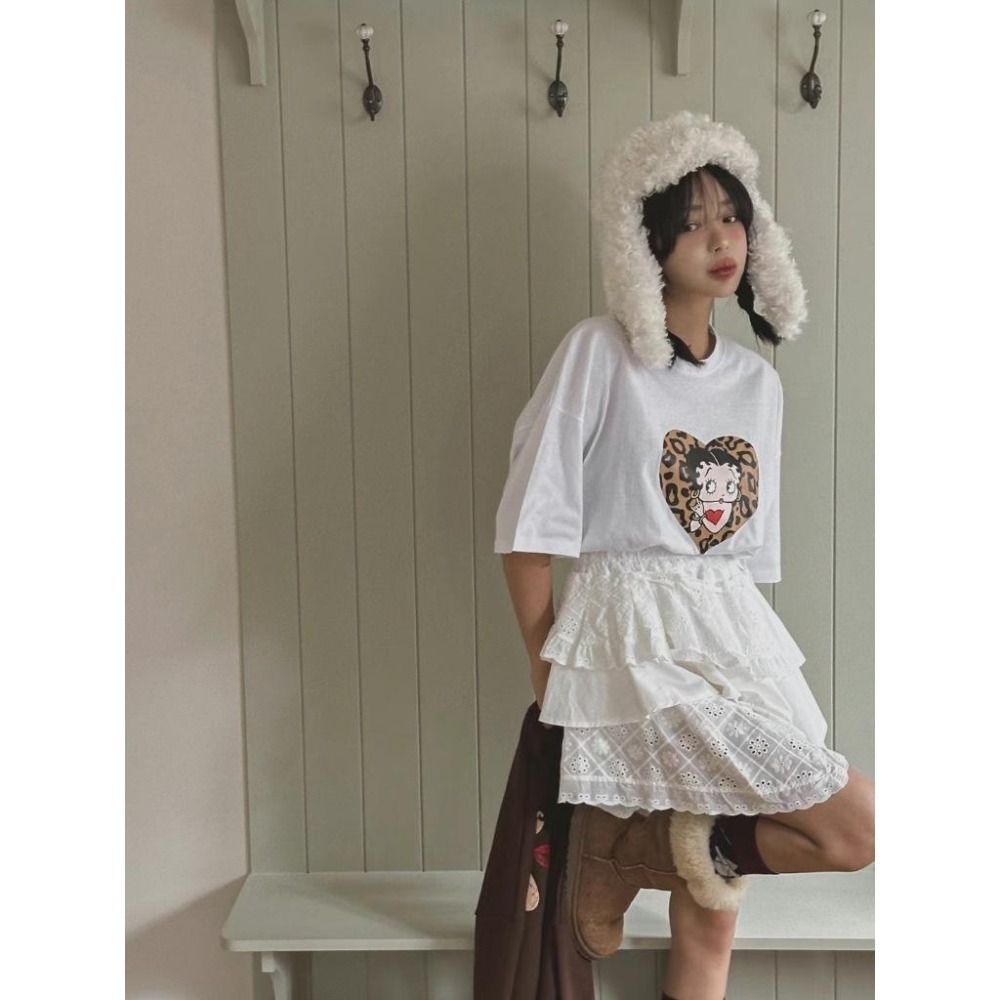 24hr現貨在台《HSS 韓國代購》正韓 🇰🇷 東大門 鬆緊帶高腰多層不規則荷葉邊半身短裙-細節圖4