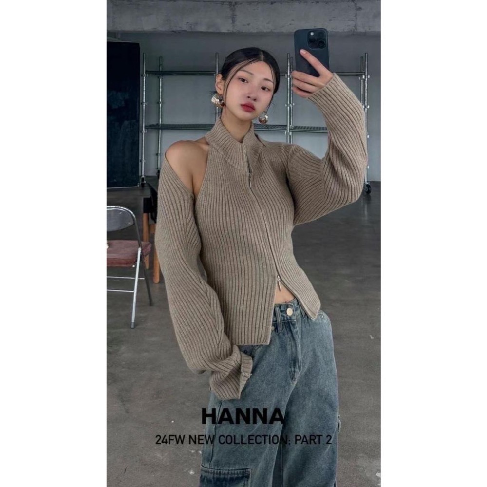 《HSS 韓國代購》正韓 🇰🇷 東大門 露肩立領兩件套SET/古著感復古咖啡吊帶褲-細節圖4