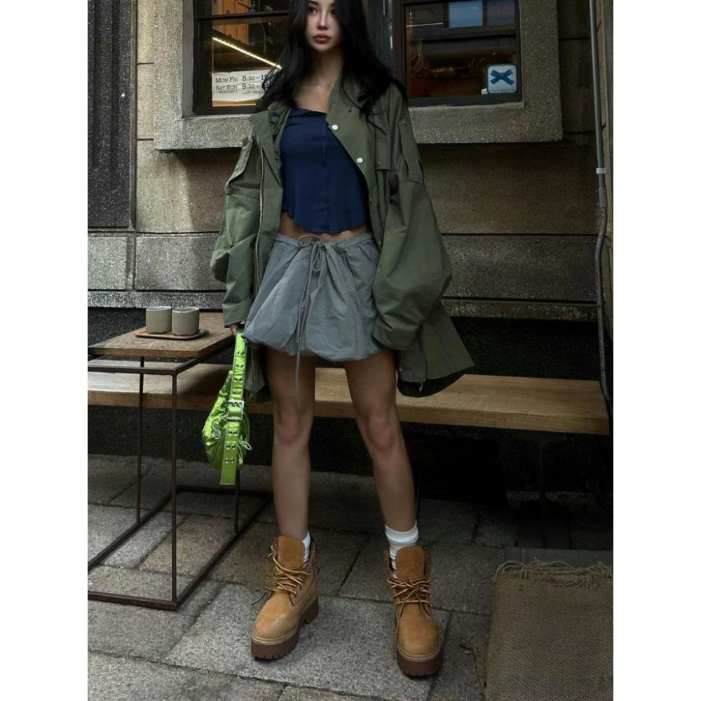 《HSS 韓國代購》正韓 🇰🇷 東大門 oversize 抽繩工裝慵懶男友風衣外套-細節圖6