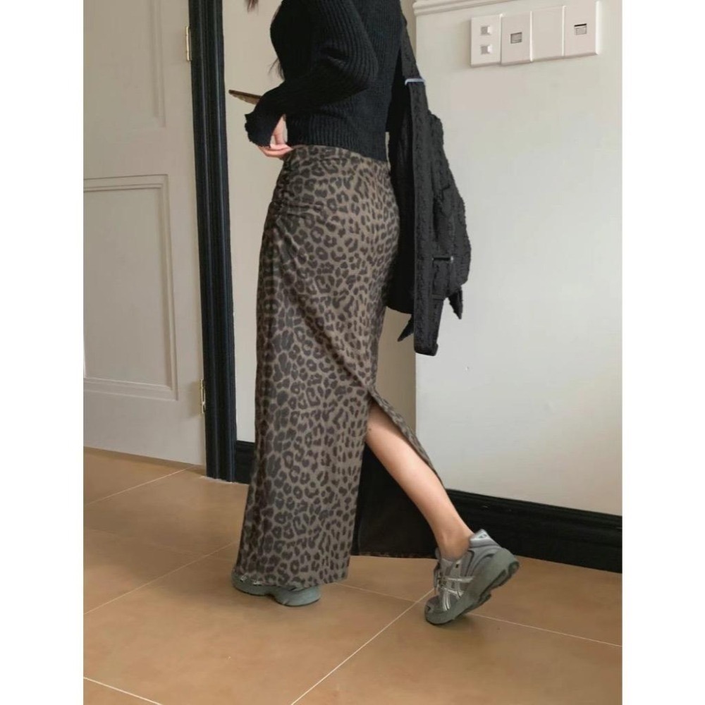 《HSS 韓國代購》正韓 🇰🇷 東大門 修身豹紋/純色 包臀開衩 長裙-細節圖3