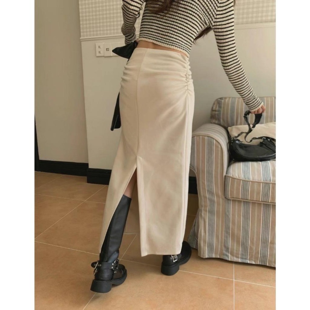 《HSS 韓國代購》正韓 🇰🇷 東大門 修身豹紋/純色 包臀開衩 長裙-細節圖4