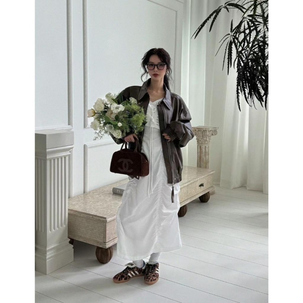 《HSS 韓國代購》正韓 🇰🇷 東大門 老爹復古 古著感 仿舊 機車外套 皮革外套-細節圖2