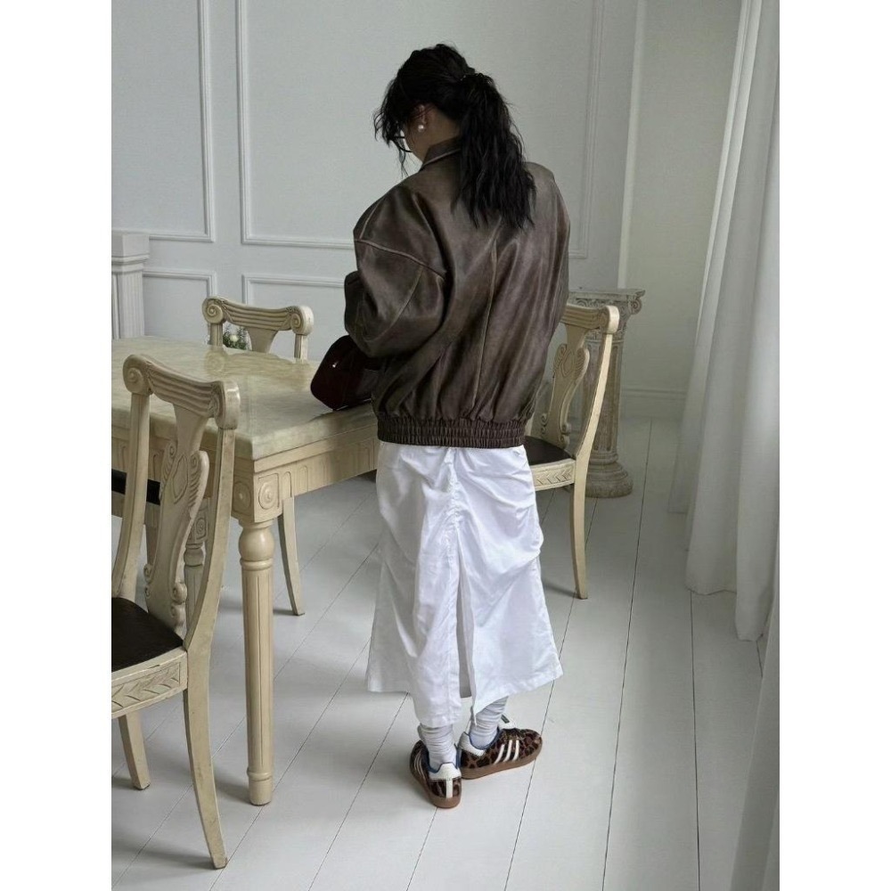 《HSS 韓國代購》正韓 🇰🇷 東大門 老爹復古 古著感 仿舊 機車外套 皮革外套-細節圖5