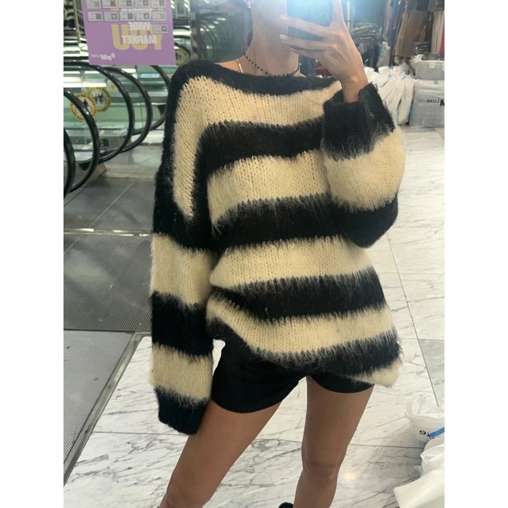 24HR出貨 現貨在台《HSS 韓國代購》正韓 🇰🇷 東大門 拚色條紋寬鬆針織毛衣-細節圖3