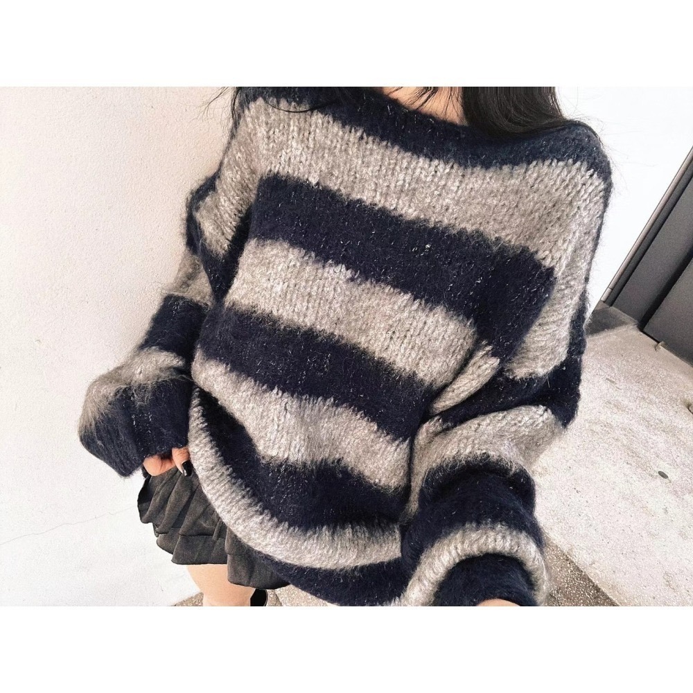 24HR出貨 現貨在台《HSS 韓國代購》正韓 🇰🇷 東大門 拚色條紋寬鬆針織毛衣-細節圖7