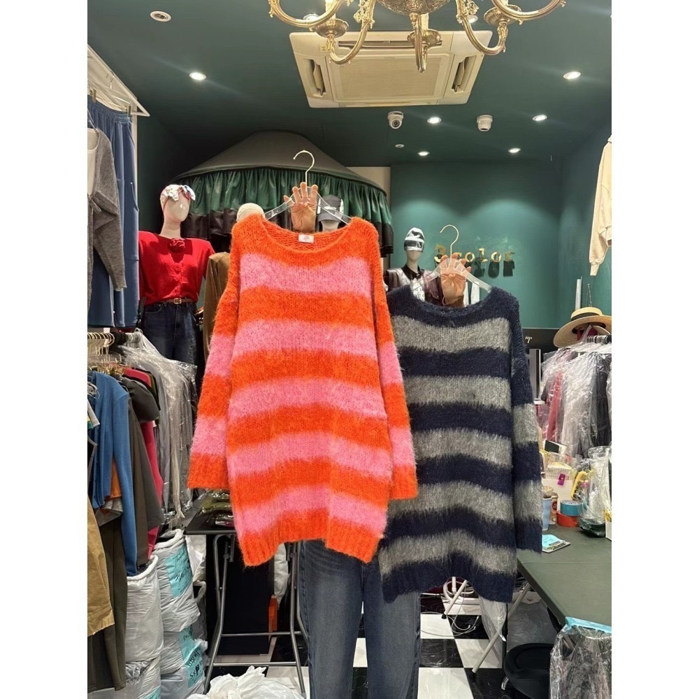 24HR出貨 現貨在台《HSS 韓國代購》正韓 🇰🇷 東大門 拚色條紋寬鬆針織毛衣-細節圖10