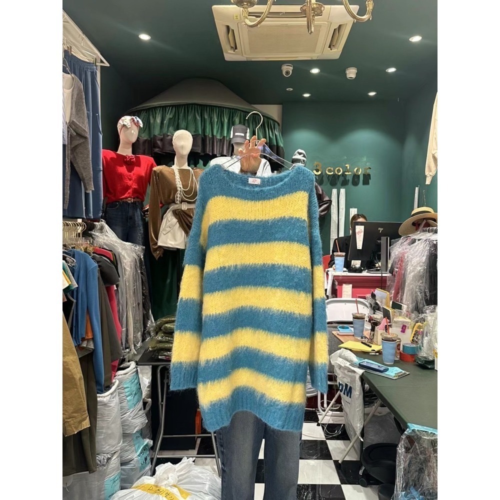 24HR出貨 現貨在台《HSS 韓國代購》正韓 🇰🇷 東大門 拚色條紋寬鬆針織毛衣-細節圖11