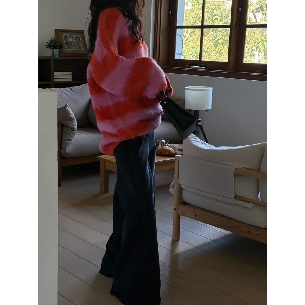 24HR出貨 現貨在台《HSS 韓國代購》正韓 🇰🇷 東大門 拚色條紋寬鬆針織毛衣-規格圖11