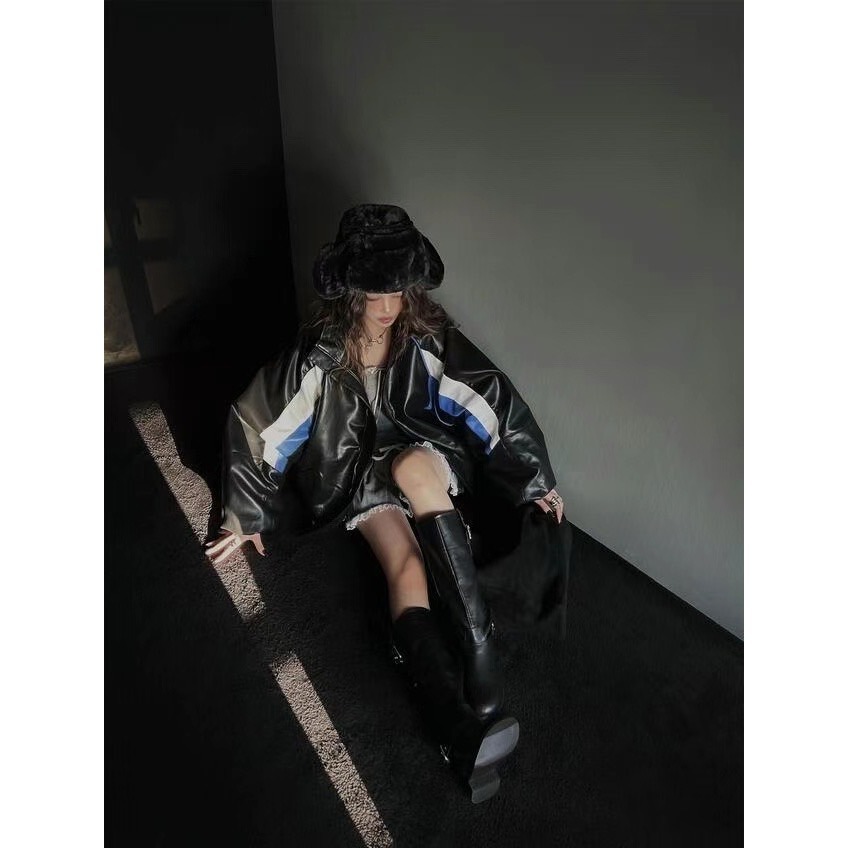 《HSS 韓國代購》正韓 🇰🇷 東大門 巴黎世家 拼色立領 皮革外套-細節圖2