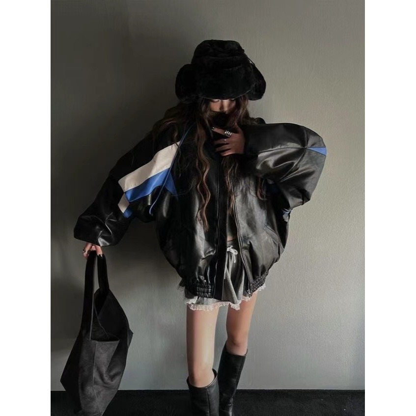 《HSS 韓國代購》正韓 🇰🇷 東大門 巴黎世家 拼色立領 皮革外套-規格圖11