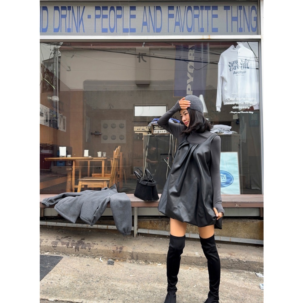 24hr現貨在台《HSS韓國代購》正韓 🇰🇷 東大門 May May款皮質花苞洋裝-細節圖2