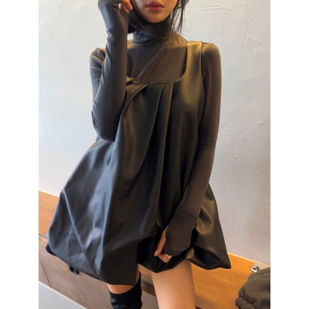 24hr現貨在台《HSS韓國代購》正韓 🇰🇷 東大門 May May款皮質花苞洋裝-細節圖5