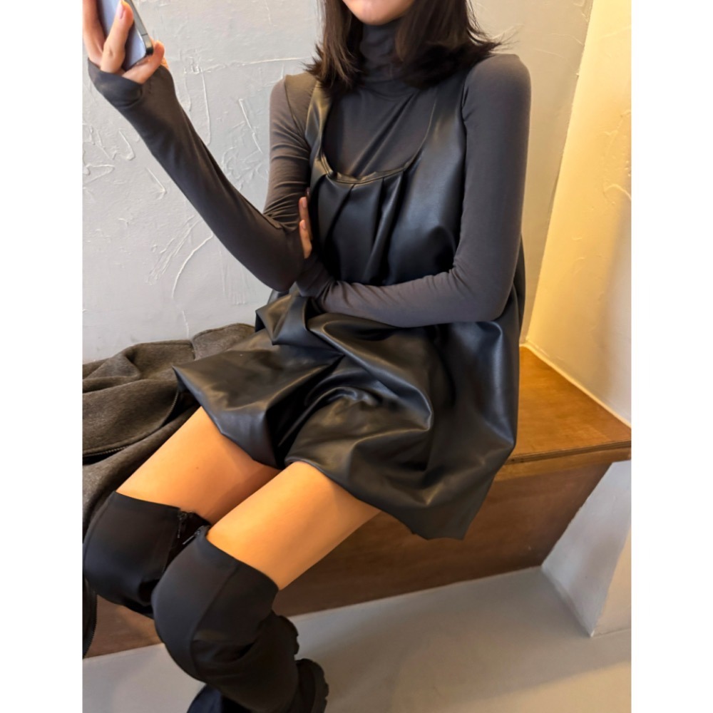 24hr現貨在台《HSS韓國代購》正韓 🇰🇷 東大門 May May款皮質花苞洋裝-細節圖6