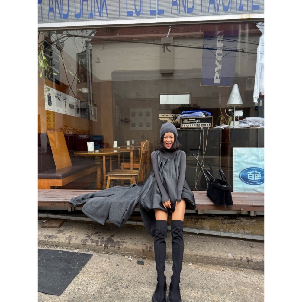 24hr現貨在台《HSS韓國代購》正韓 🇰🇷 東大門 May May款皮質花苞洋裝-細節圖7