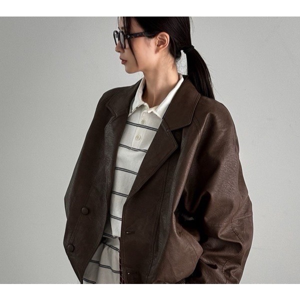 《HSS 韓國代購》正韓 🇰🇷 東大門 高級翻領西裝皮外套（黑斷貨）-規格圖3