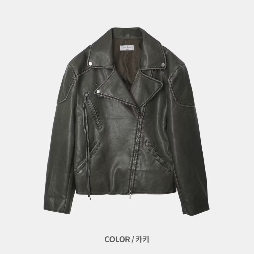 《HSS韓國代購》正韓 🇰🇷 東大門 洗舊古著感翻領皮夾克皮革長袖騎士外套-規格圖8