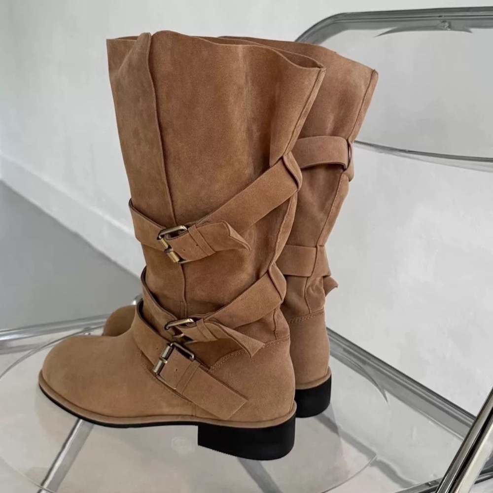 《HSS 韓國代購》正韓 🇰🇷 東大門 歐膩都在穿❤️麂皮絨3扣環可調2穿堆堆短靴-規格圖6