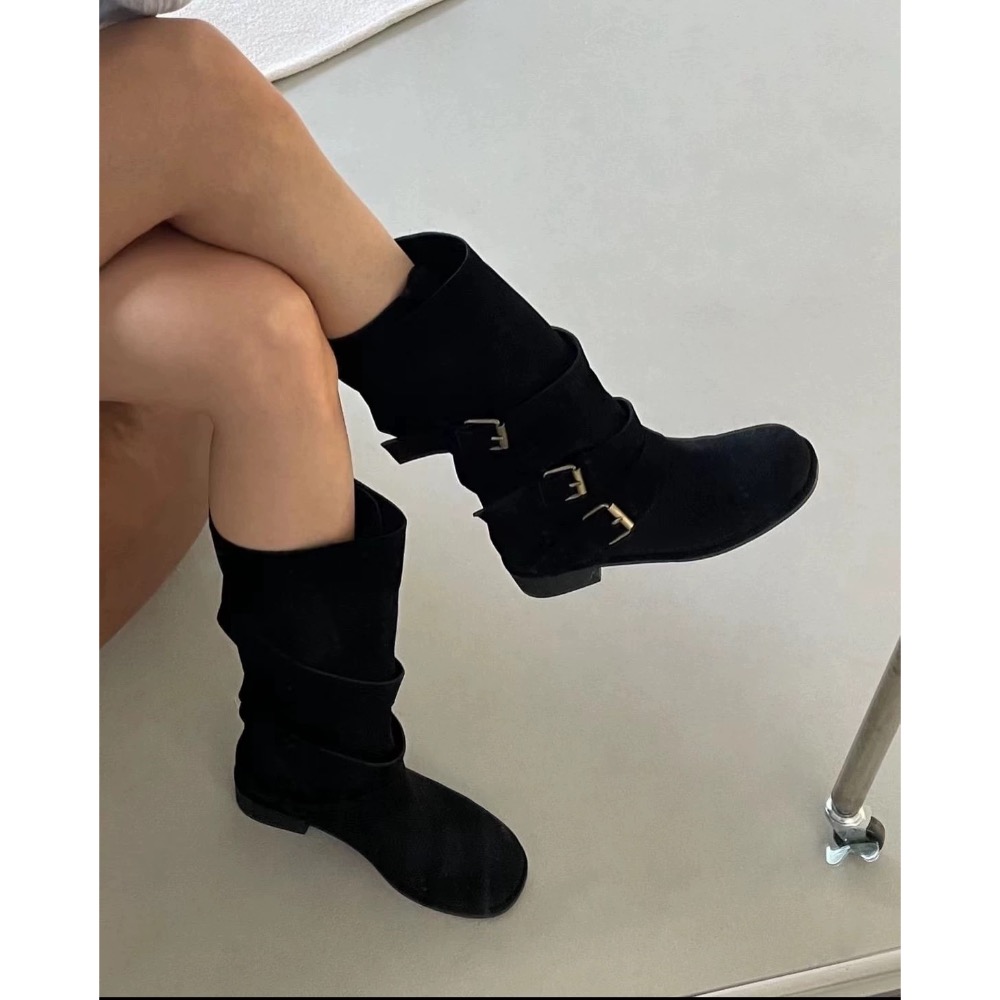 《HSS 韓國代購》正韓 🇰🇷 東大門 歐膩都在穿❤️麂皮絨3扣環可調2穿堆堆短靴-規格圖6