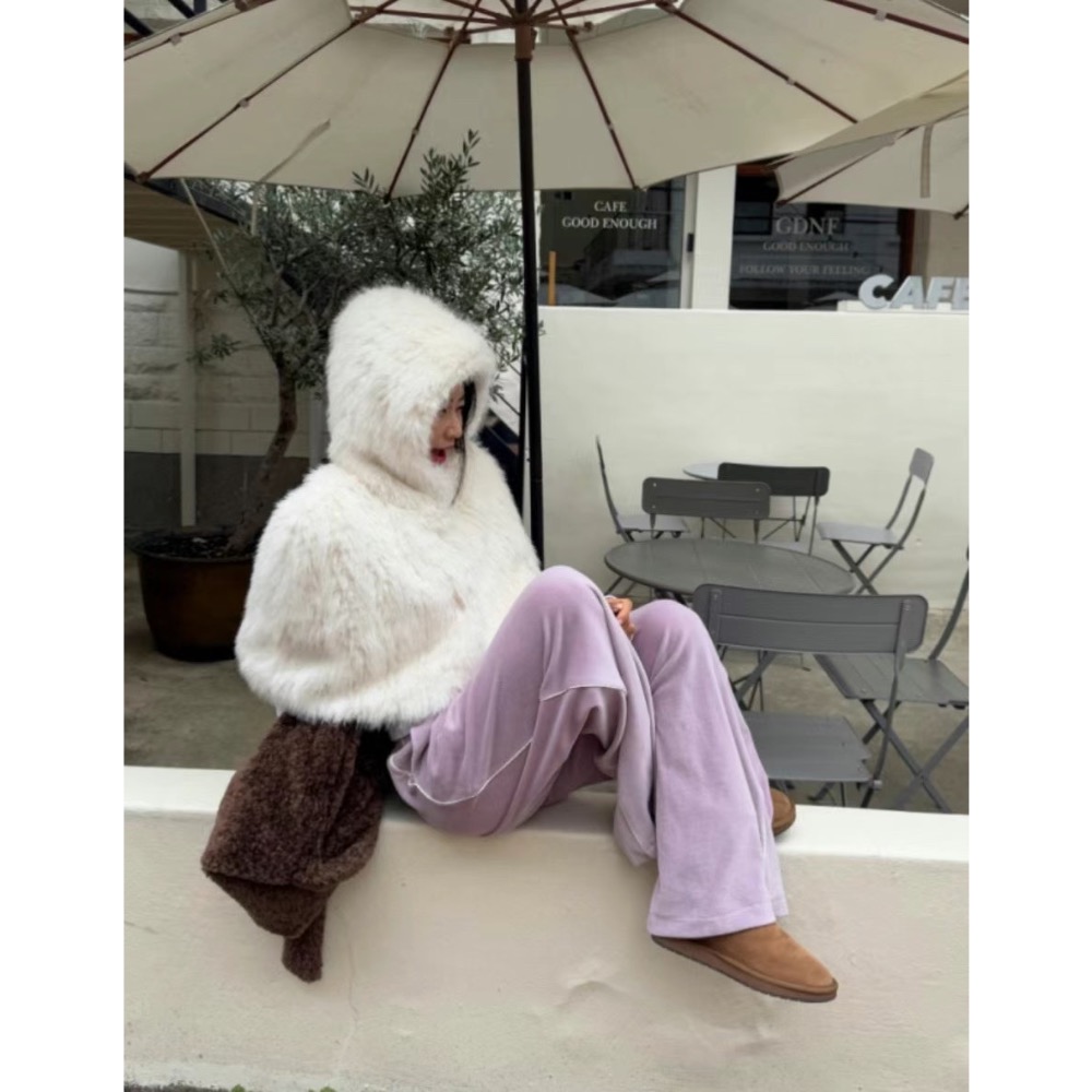 《HSS 韓國代購》正韓 🇰🇷 東大門  Maymay款 連帽兔毛皮草開扣短版罩衫-細節圖7