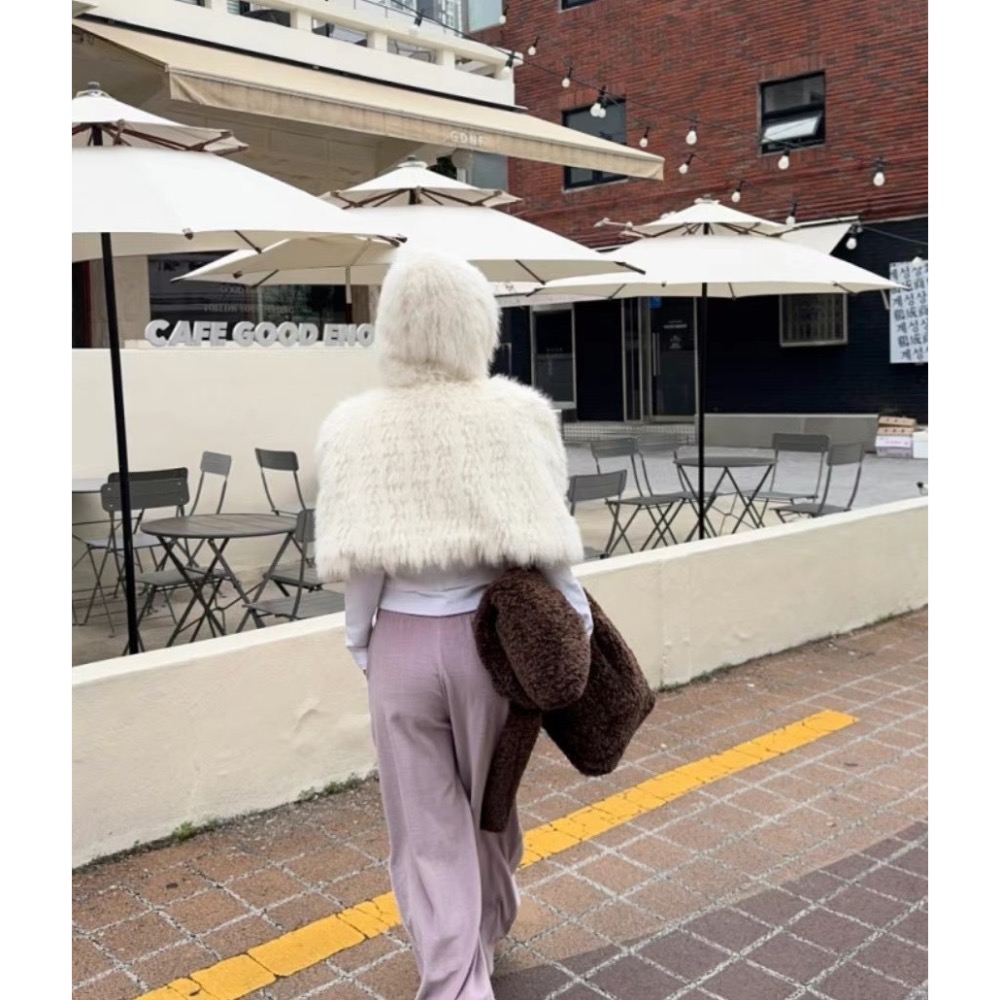 《HSS 韓國代購》正韓 🇰🇷 東大門  Maymay款 連帽兔毛皮草開扣短版罩衫-細節圖8