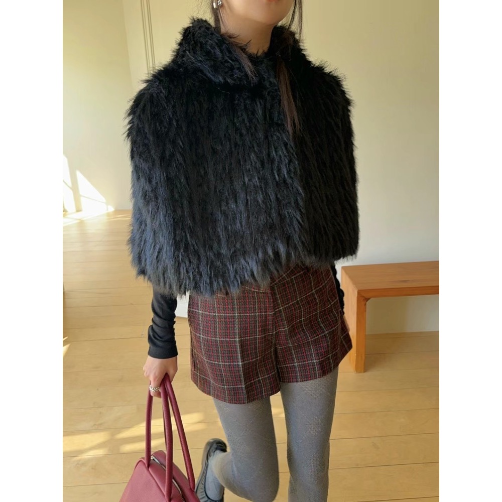 《HSS 韓國代購》正韓 🇰🇷 東大門  Maymay款 連帽兔毛皮草開扣短版罩衫-細節圖9