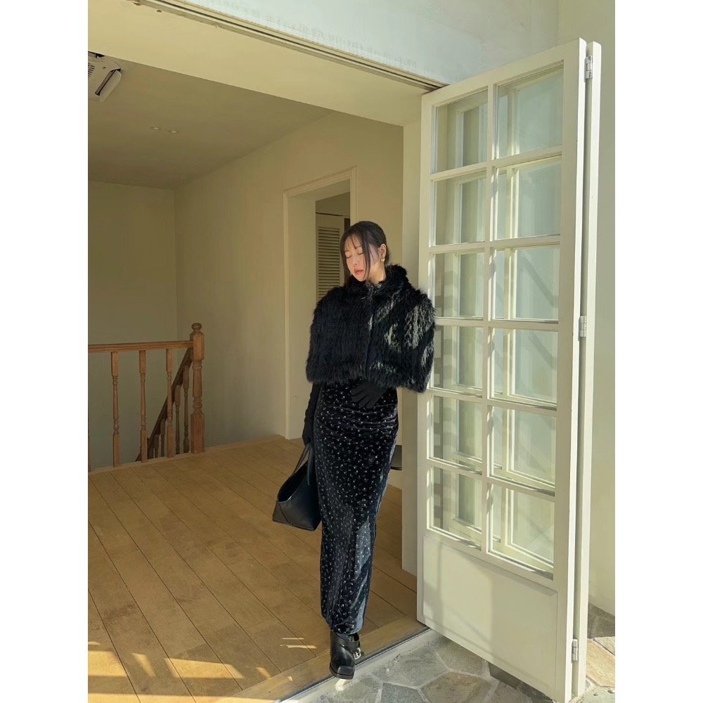 《HSS 韓國代購》正韓 🇰🇷 東大門  Maymay款 連帽兔毛皮草開扣短版罩衫-細節圖10